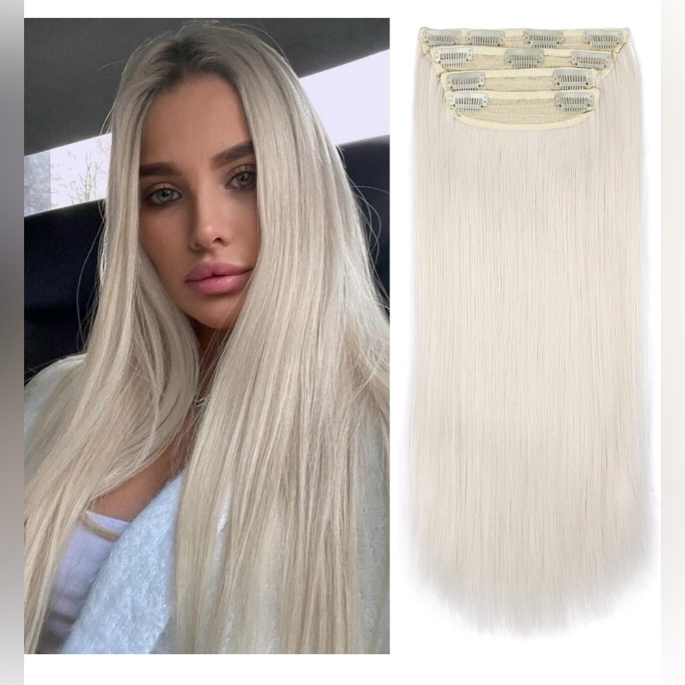 Platinum blond synthetic clip-in hair extensions